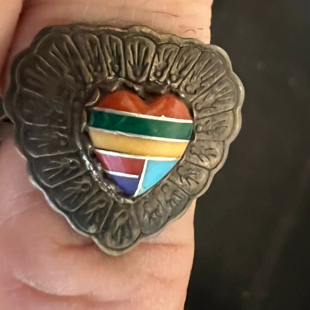 Vintage Navajo Multi stone sterling silver ring.